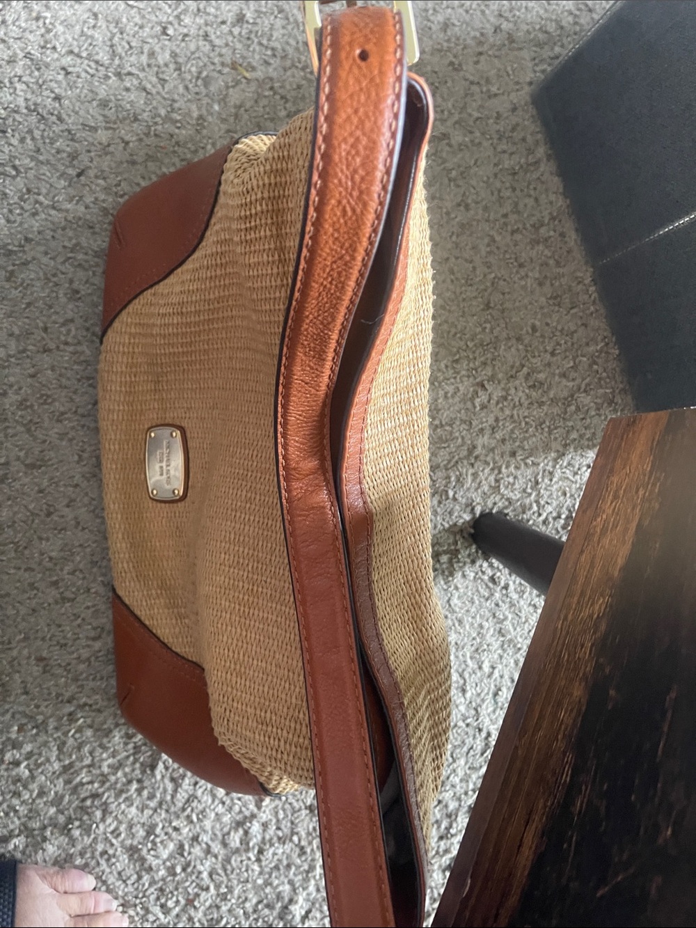 Michael Kors Tan Woven Tote with Brown Leather Trim and Gold Hardware - Picture 3 of 6